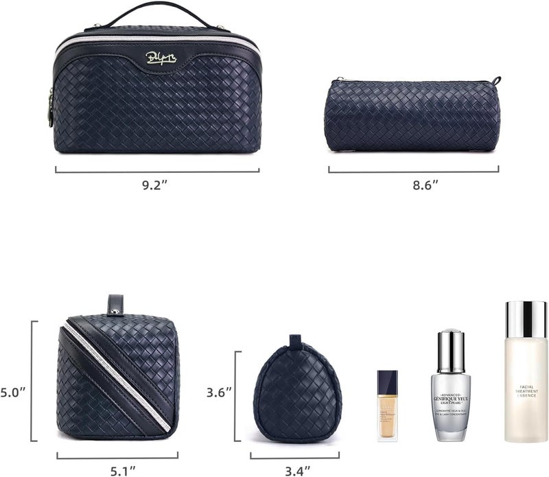 BOYATU Travel Makeup Bag Cosmetic Bags for Women: Large Capacity 3 Pcs Set Make up Bag with Compartments - Waterproof Vegan Leather Toiletry Organizer Bags with Handle (L34 Dark Blue) - Image 5
